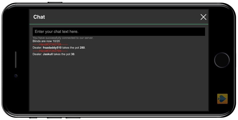 Chat on America's Cardroom mobile