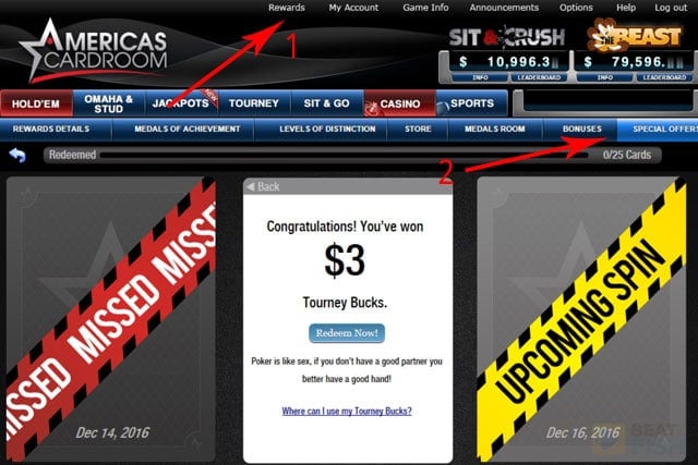 Americas Cardroom bonus code for Jackpot Poker