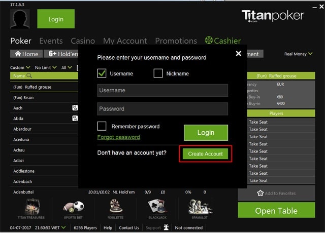 Creating an Account at Titan Poker