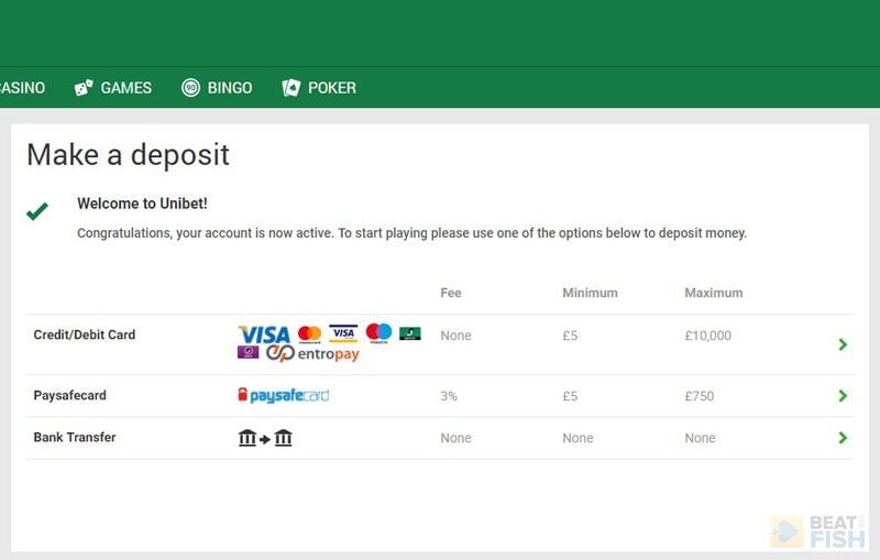 Unibet Payout Methods