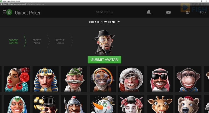 Selecting an Avatar at Unibet Poker