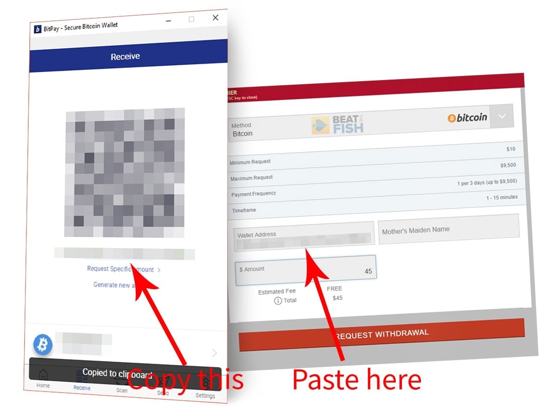 Copying a Poker Site's Bitcoin Address