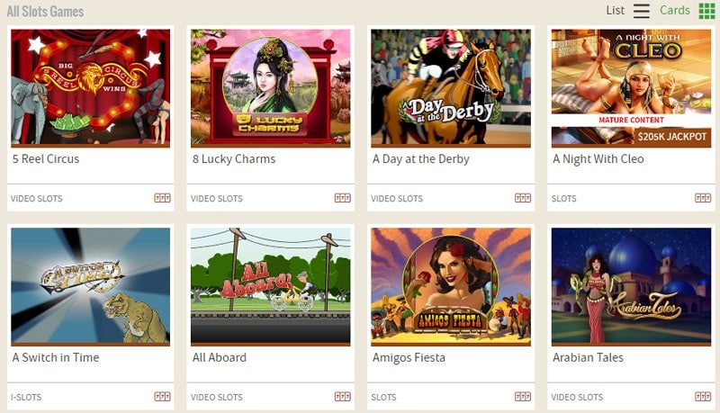 Slots selection at this online casino