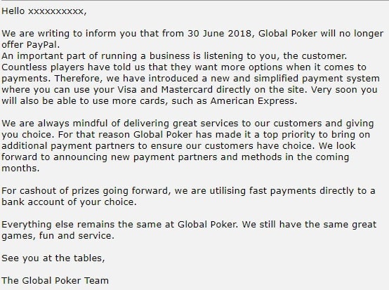 Global Poker PayPal Warning Global Poker PayPal Warning