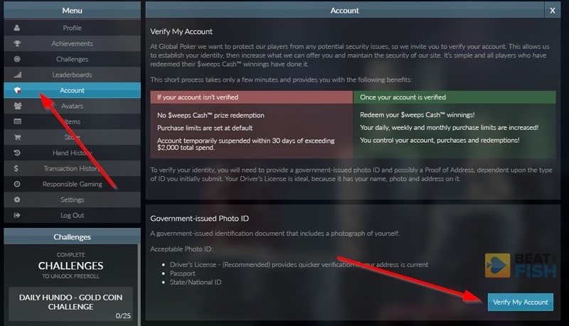 Verify Your Account at Global Poker