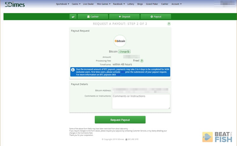5Dimes Bitcoin Withdrawal