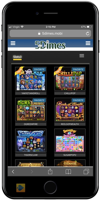 5Dimes Mobile Slots Lobby