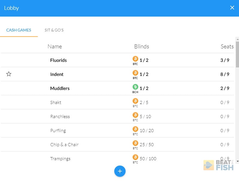 Bitcoin Poker Site Lobby