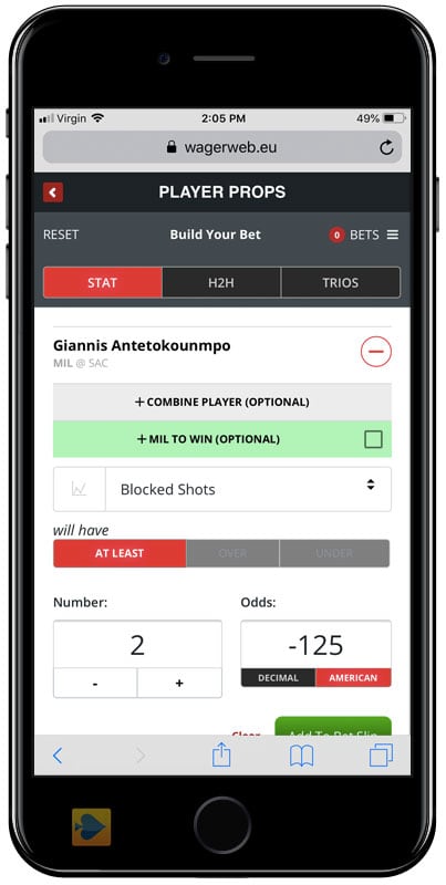 Wagerweb Player Prop Builder