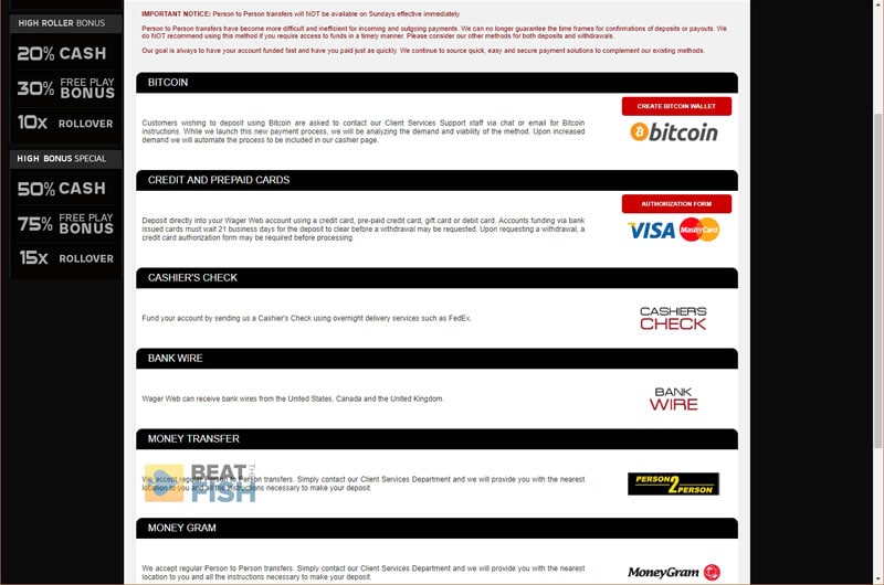 Wagerweb Deposit Methods