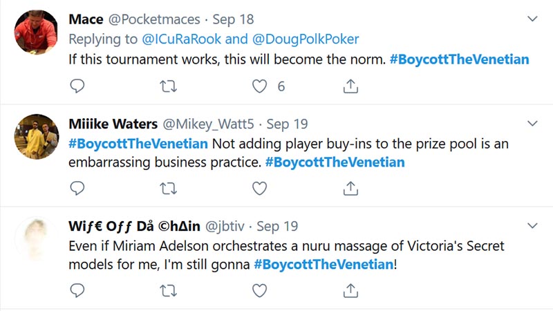 On Twitter, players are criticizing The Venetian Poker Room.