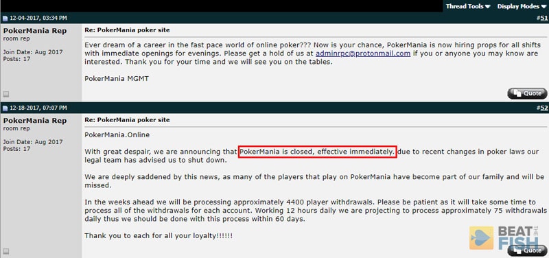 PokerMania Shut Down and Closed