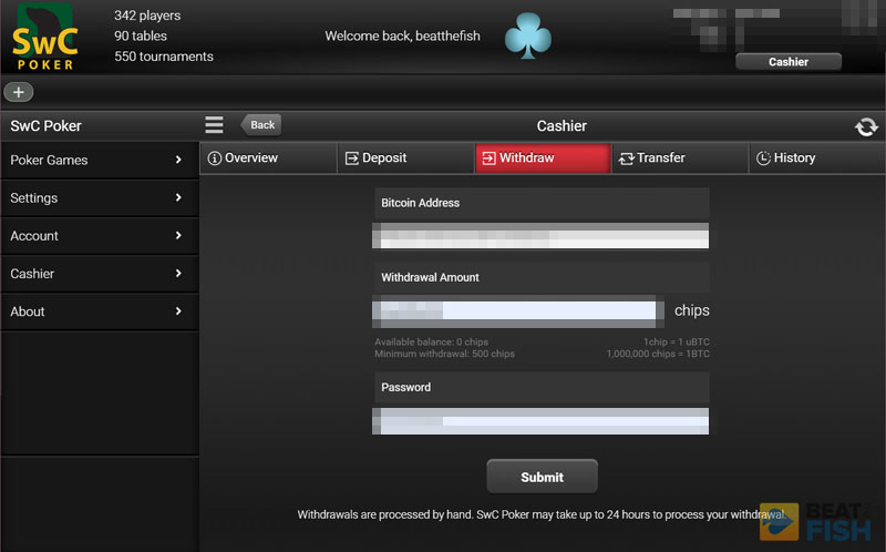 SwC Poker Bitcoin Payout