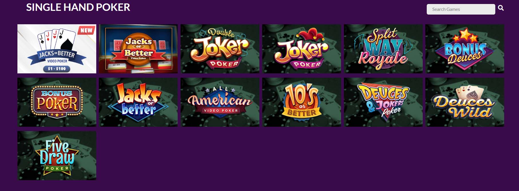 Video poker variants at Super Slots online casino