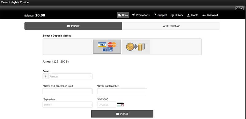desert nights casino deposit methods