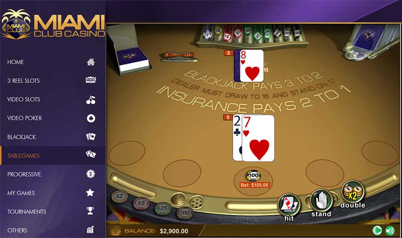 miami club online blackjack