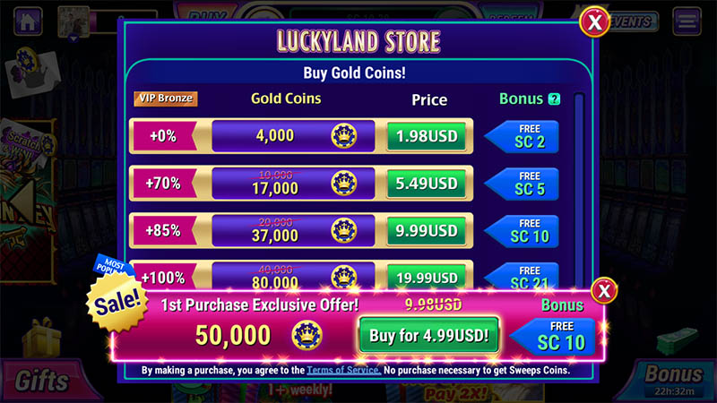 Buying SC at Luckyland Slots