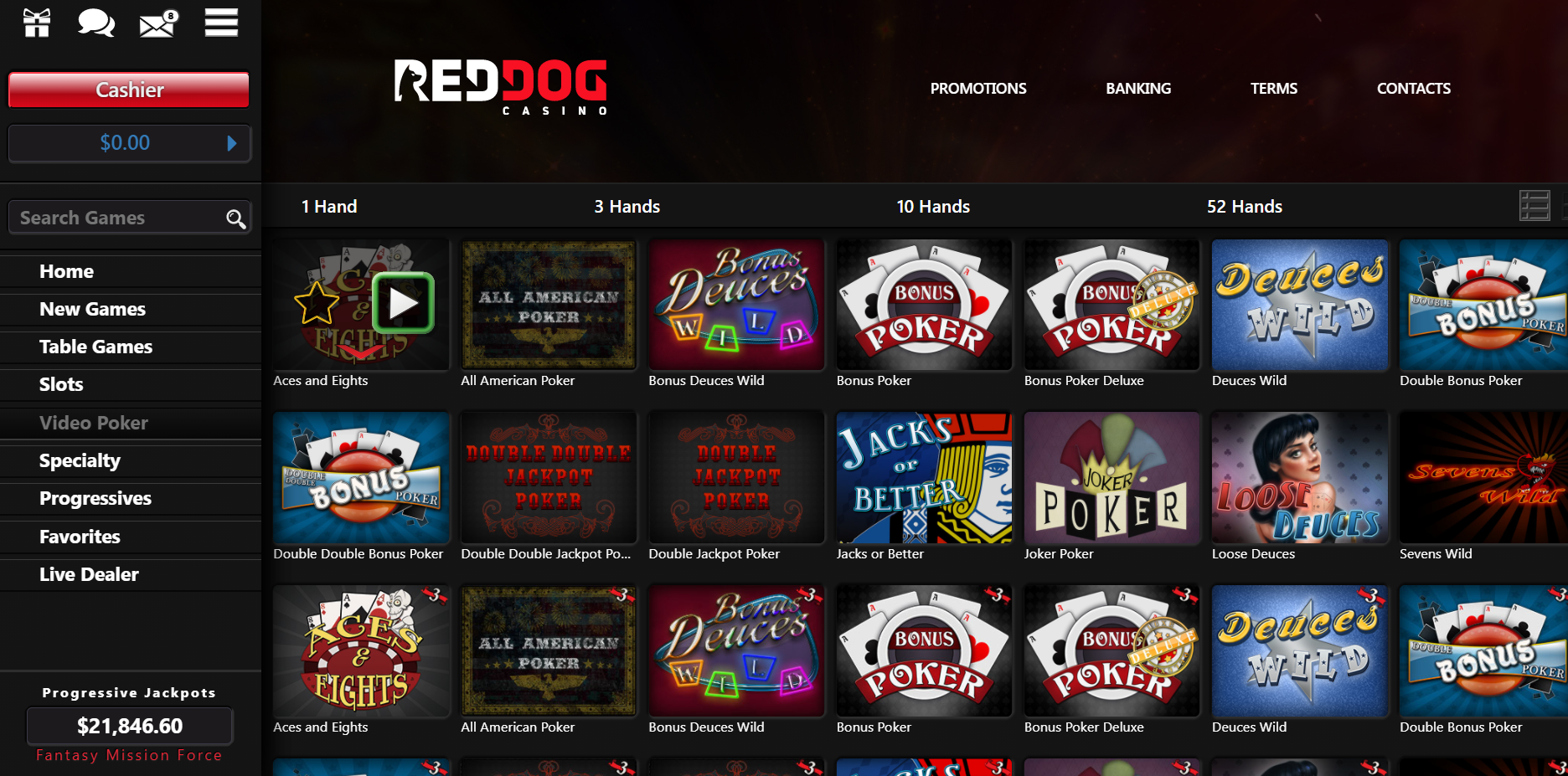 Red Dog Casino Video Poker