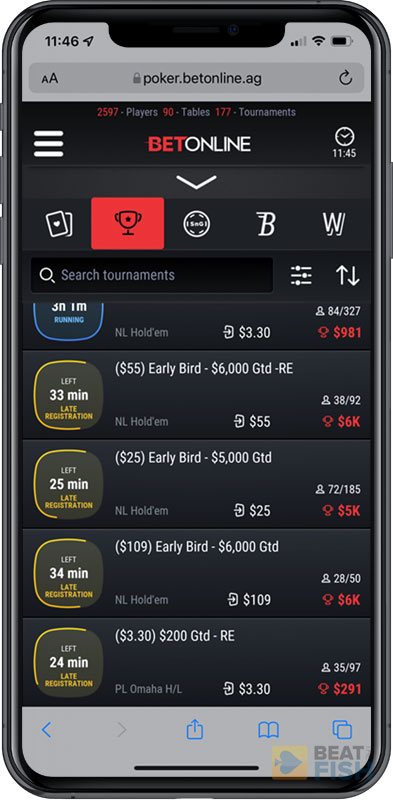 Tournament on BetOnline Mobile
