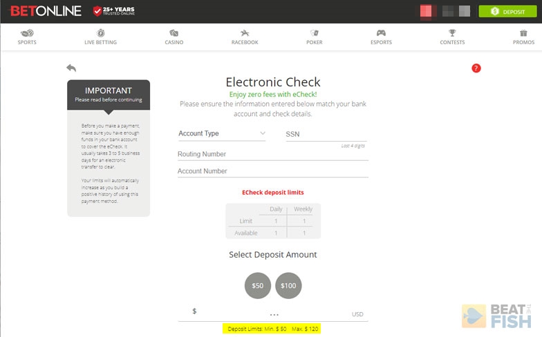 BetOnline Poker eChecks