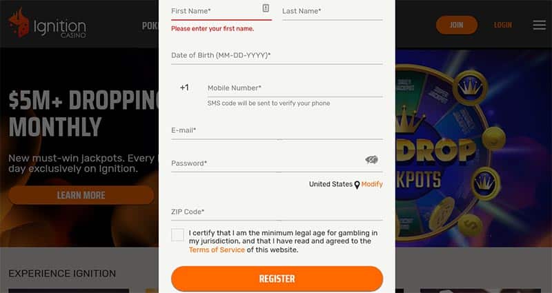 Ignition Casino Register