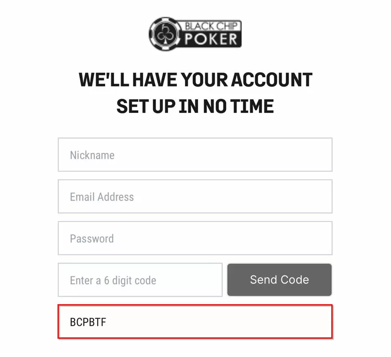 Claiming a Promo Code at Black Chip