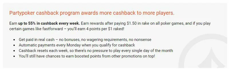 How Party Poker cashback works