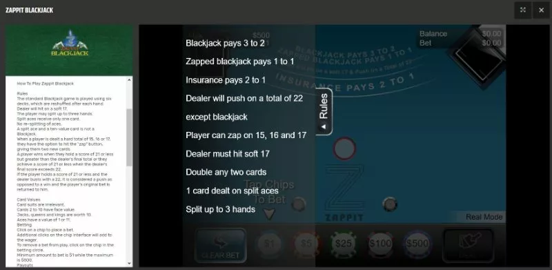 zappit blackjack rules